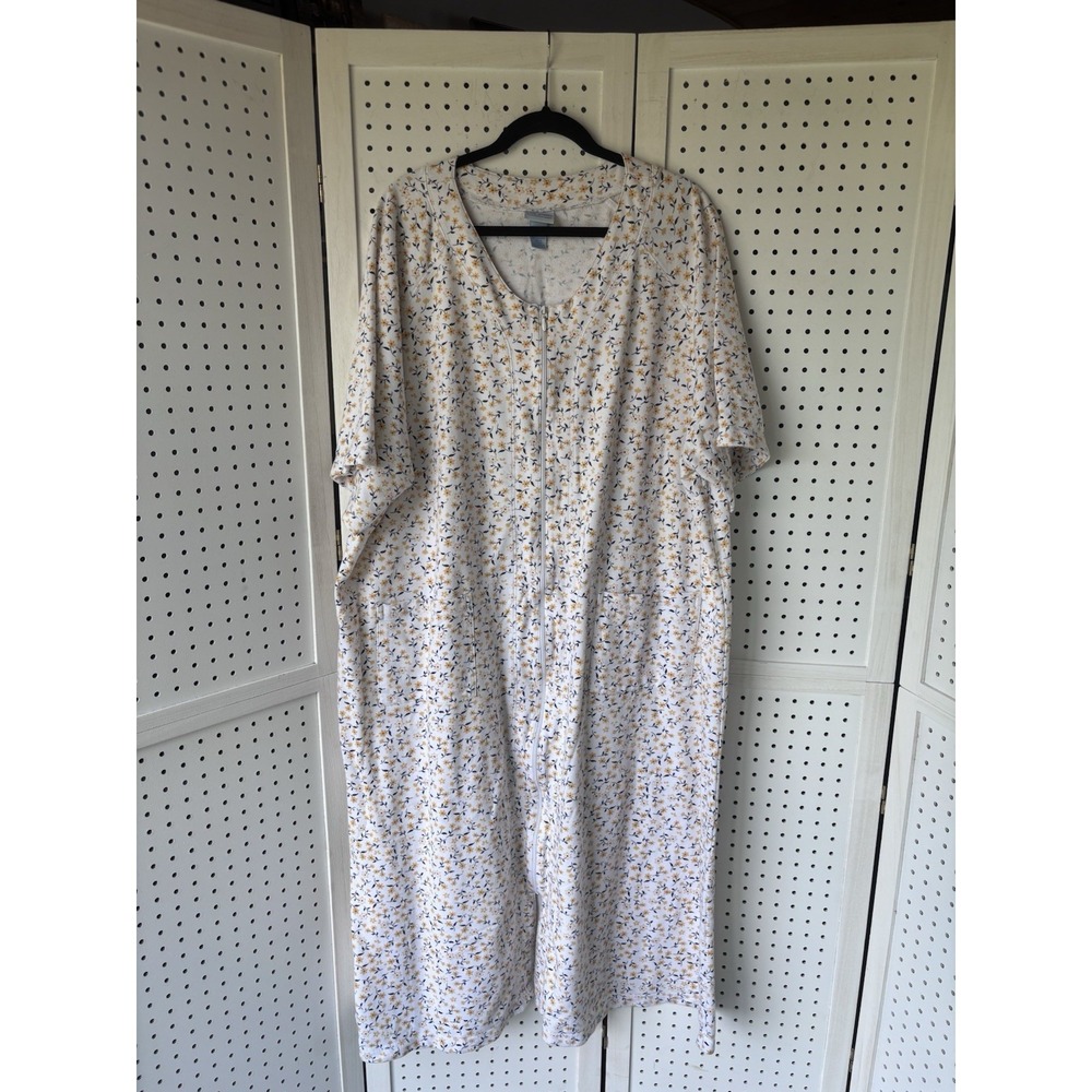 VTG Lane Bryant Woman 3X Floral Short SLV Cotton Blend Zip Housecoat Robe Midi